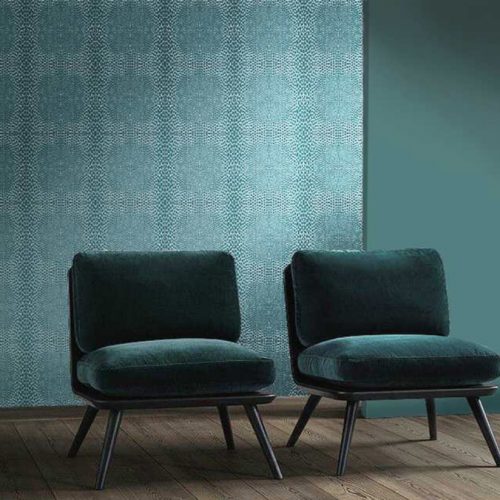 Pure Mosaic in shades of blue with square patterns, set against a wall.
