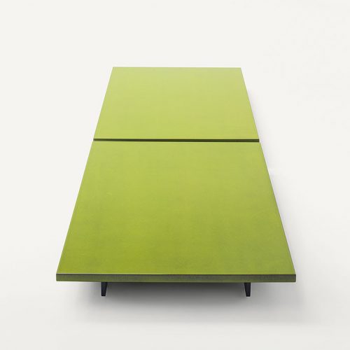 Green Sunset Side Table, top in wood, structure in steel on a white background.