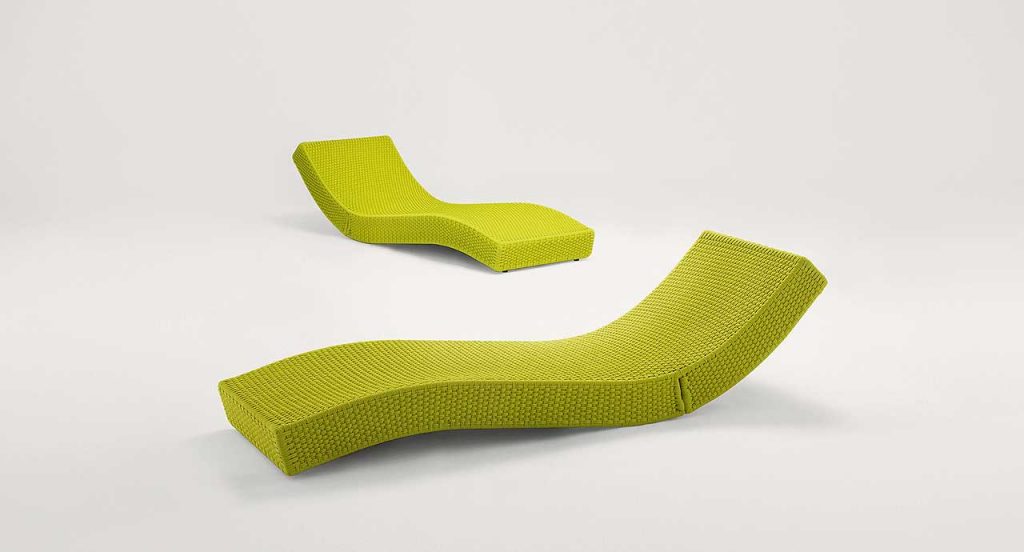 Two Green Wave chaise loungers in rope cord on a white background.