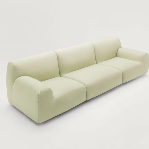 White Welcome modular seating system with armrest backrest, three seats, on a white background.