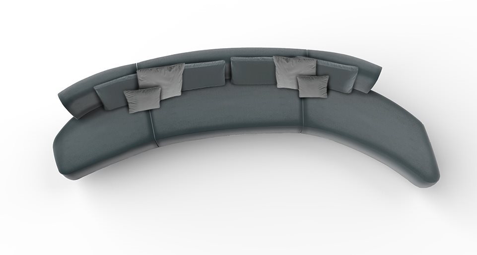 large modular sofa made of internal wood lined with foam and upholstered in fabric or leather in a gray-green tone on a white background