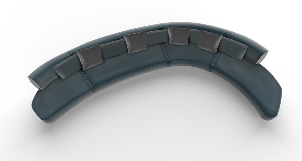 large modular sofa made of internal wood lined with foam and upholstered in fabric or leather in a gray-green tone on a white background