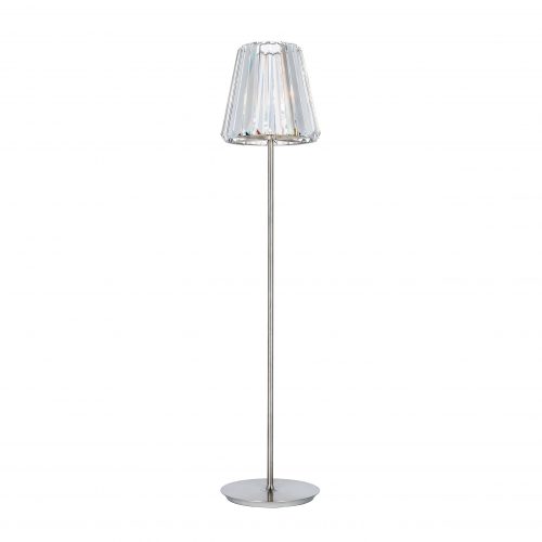 floor lamp made of steel base in a gray tone with head made of bohemian ed glass base in a litmus color tone