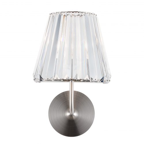 wall lamp made of blown bohemian glass with a steel base in a gray tone on a white background