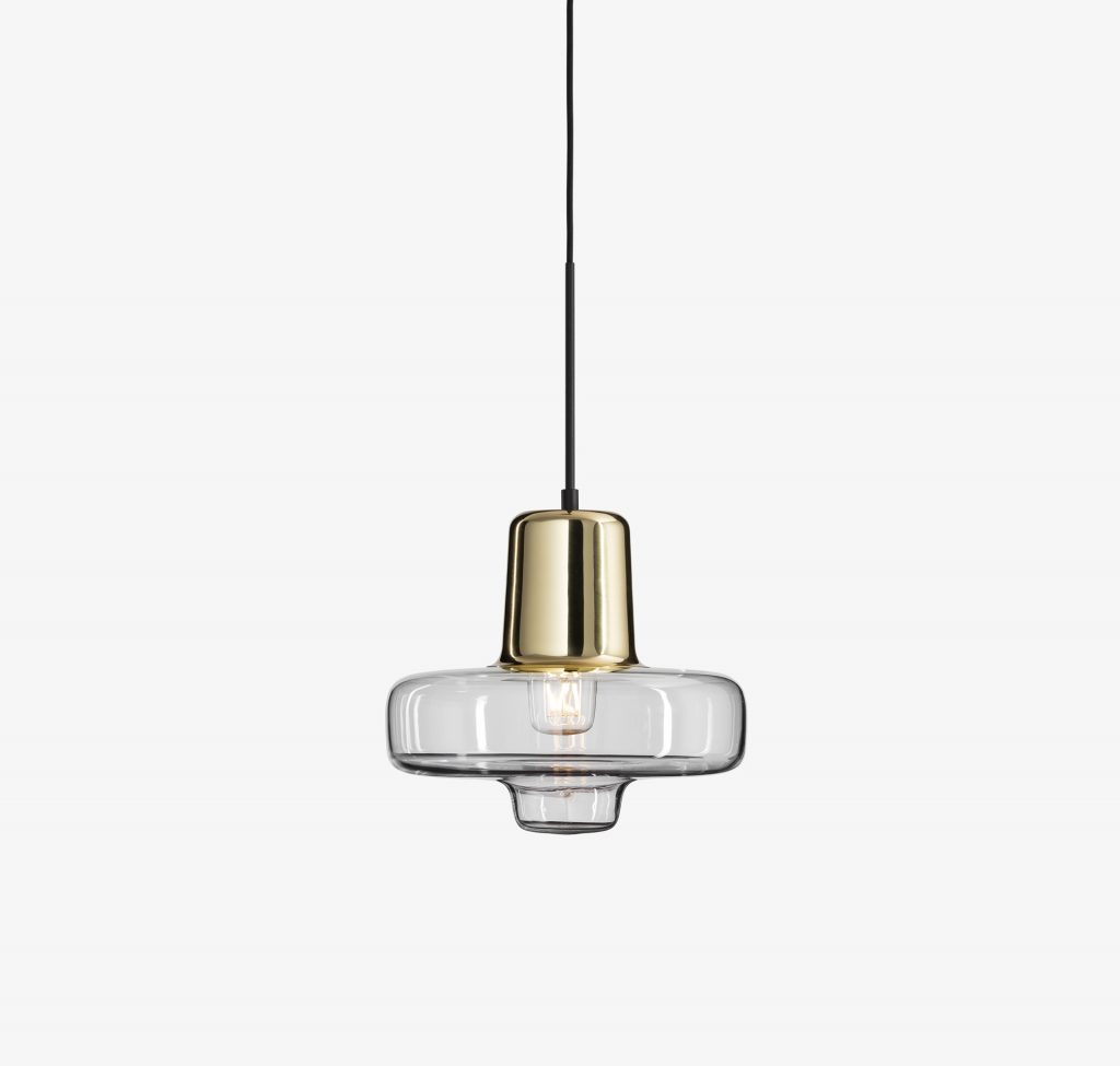 small pendants made of bohemian glass with a steel base in a gold tone on a white background