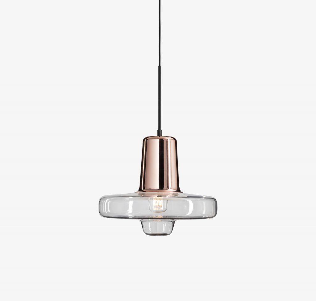 small pendants made of bohemian glass with a steel base in a bronze tone on a white background
