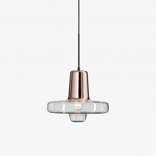 small pendants made of bohemian glass with a steel base in a bronze tone on a white background
