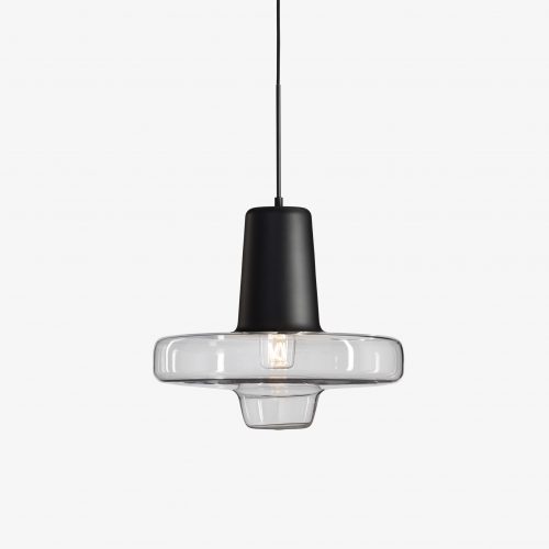 large pendants made of bohemian glass base with steel base in a black color tone on a white background