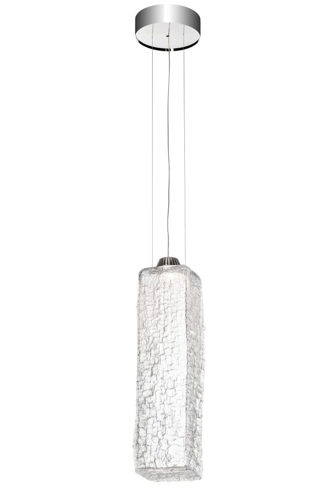 small ceiling sculpture made from blown bohemian glass in the shape of a rectangle on a white background