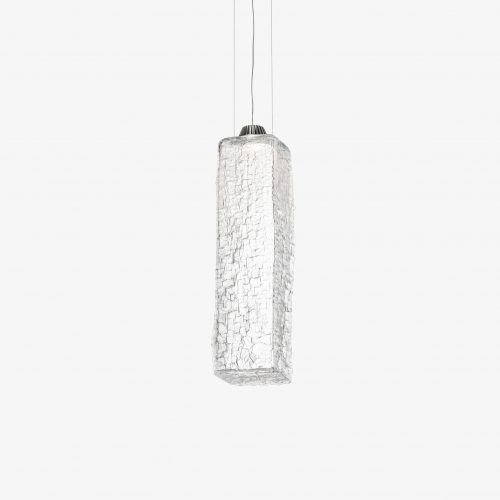 small ceiling sculpture made from blown bohemian glass in the shape of a rectangle on a white background
