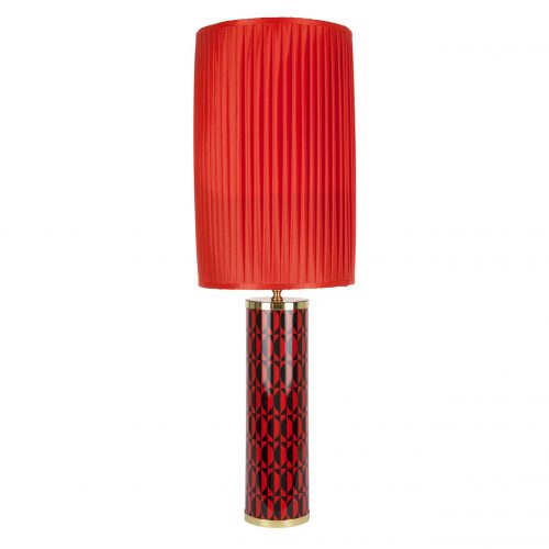 Losanghe Cylindrical Lamp with red lamp shade in front of a white background