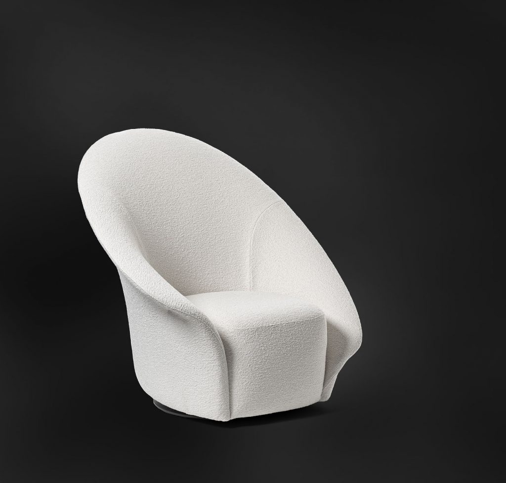 360 degree swivel armchair cover made of fabrics and leathers in a white tone on a black background