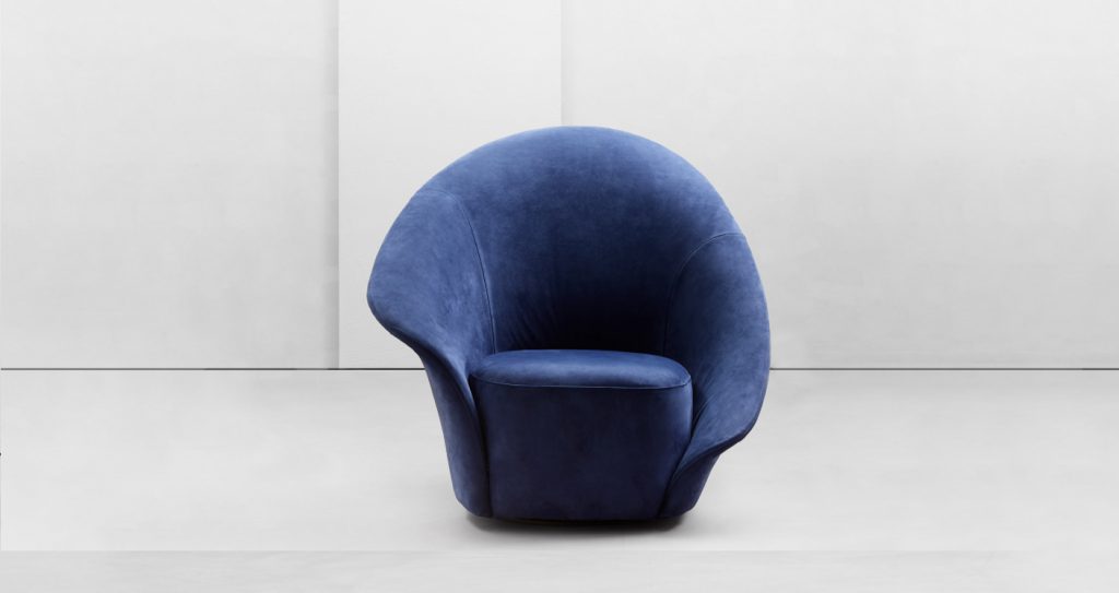 360 degree swivel armchair cover made of fabrics and leathers in a blue tone on a white background