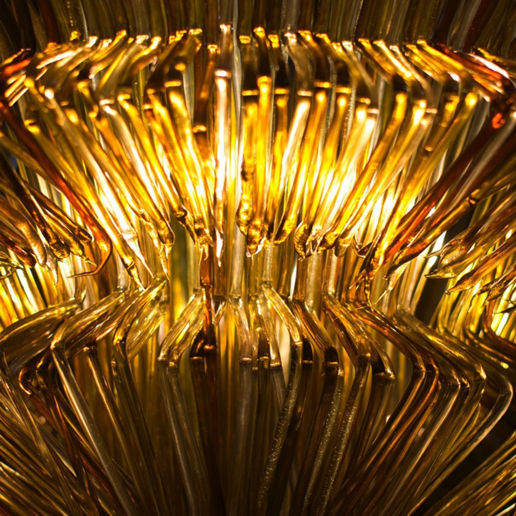 methacrylate threads heated to volcanic temperatures in golden tones