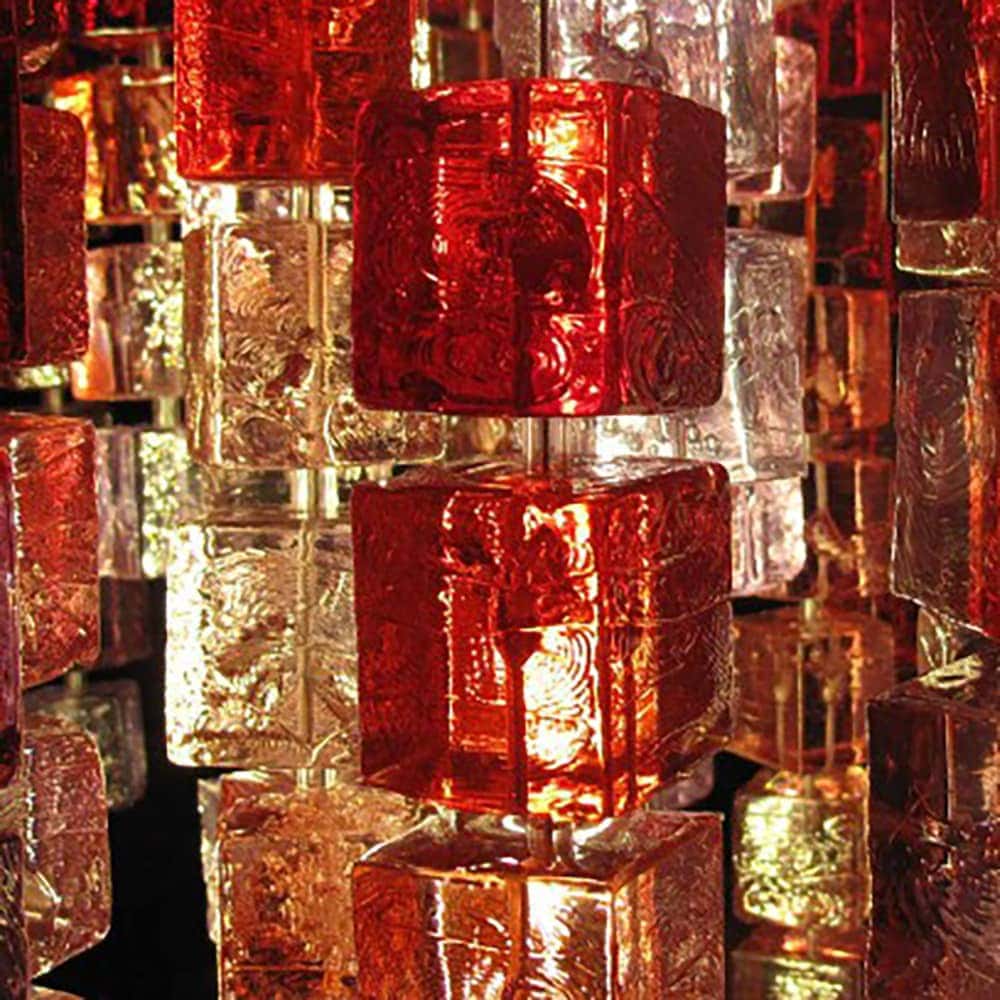 lamp made of polycarbonate cubes in a red and gold tone