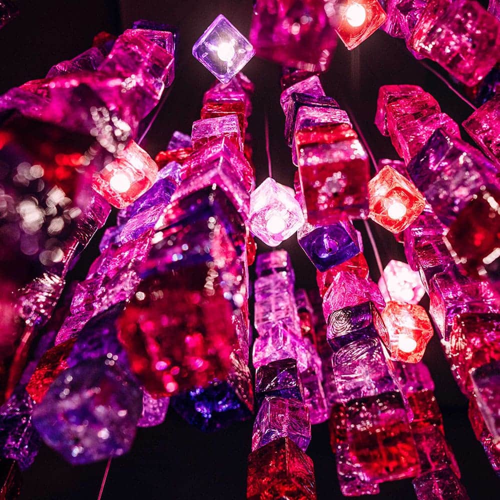 lamp made of polycarbonate cubes in a pink and purple tone