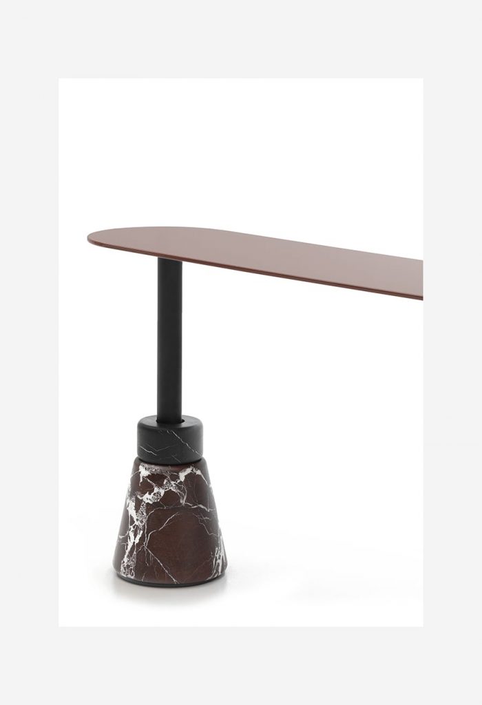 two stone and marble bases in a beige and brown tone on a white background