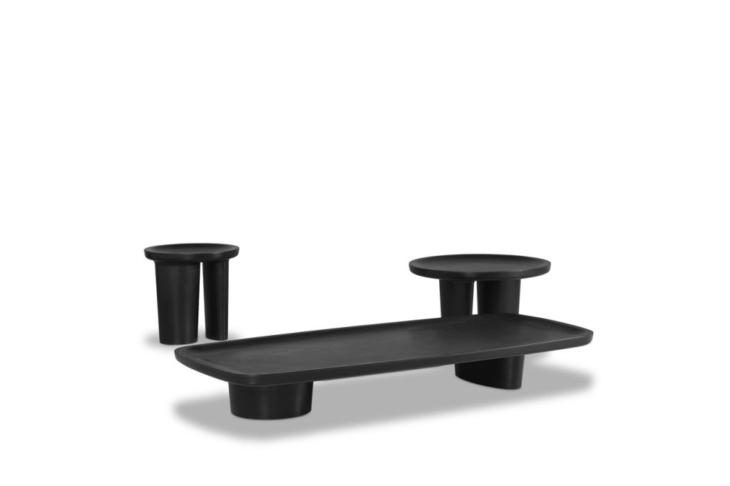three consoles of different sizes made of wood in a black tone
