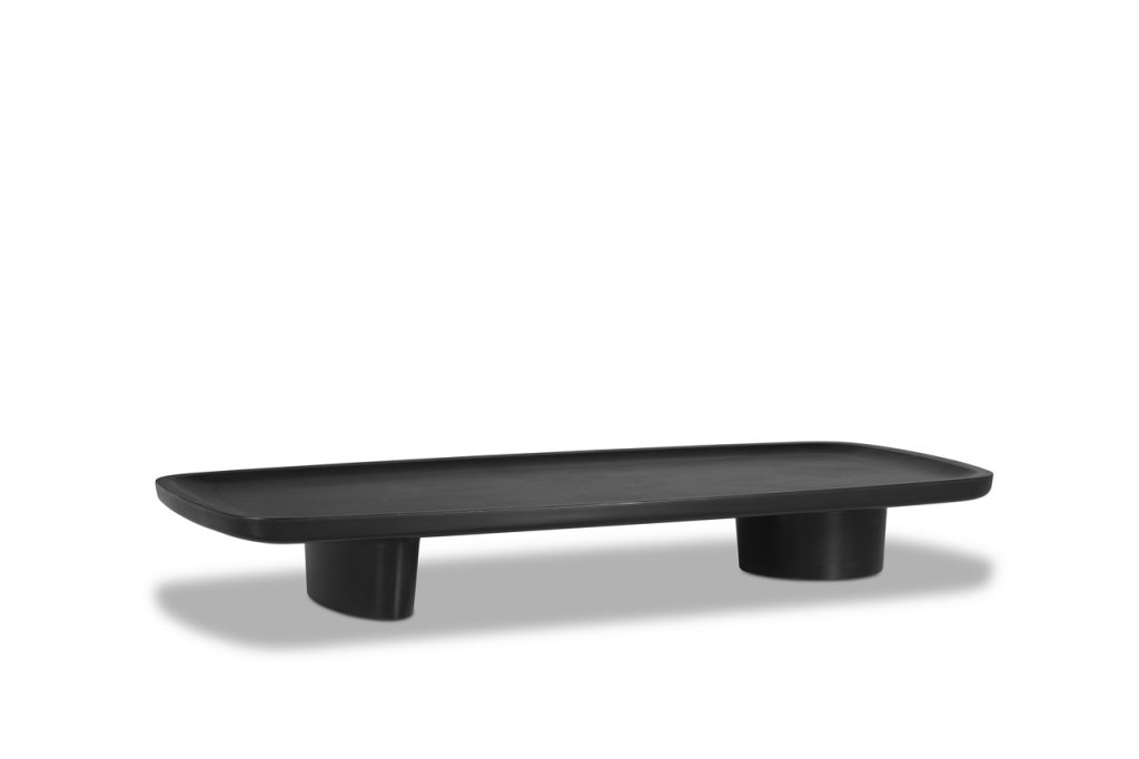 long console and ax made of ash wood in a black color tone
