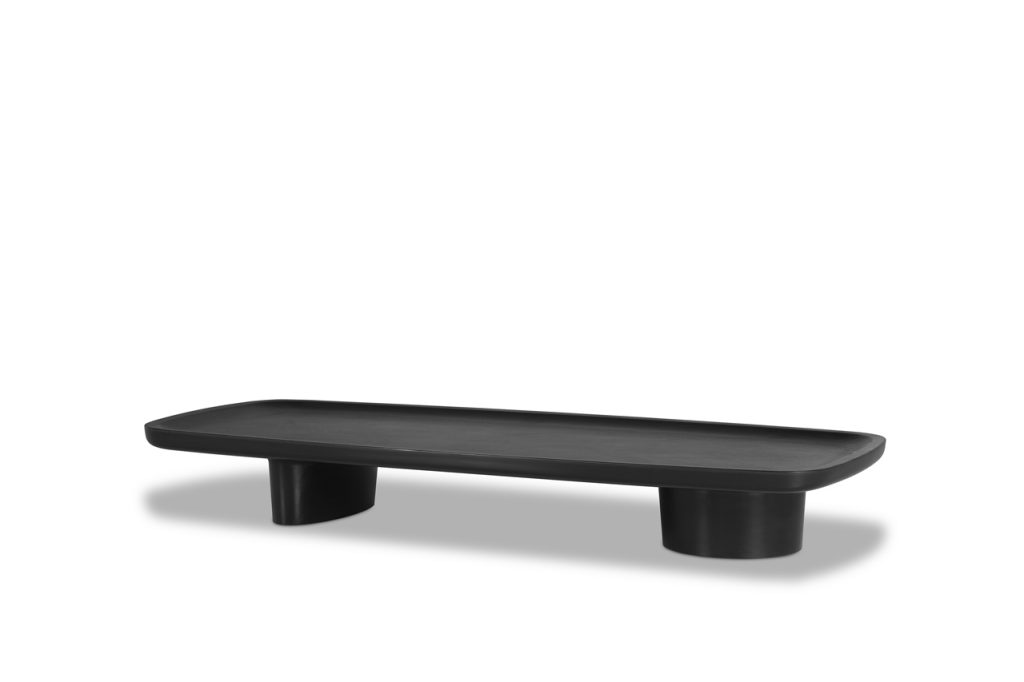 long console and ax made of ash wood in a black color tone