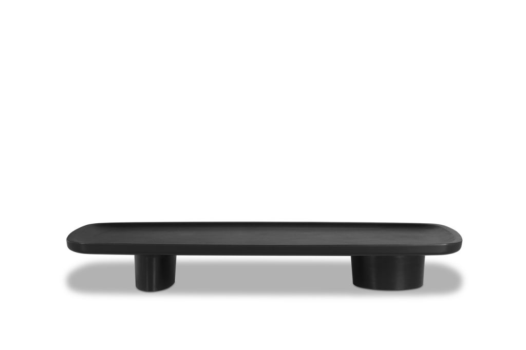long console and ax made of ash wood in a black color tone