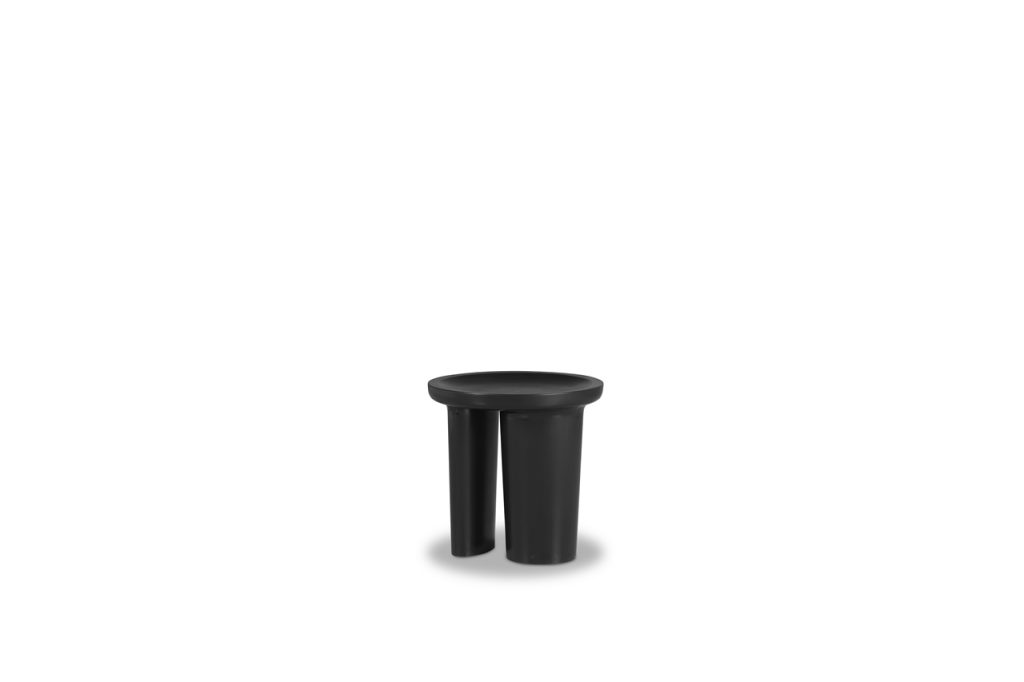 small console on two legs made of black wood in a black color tone on a white background