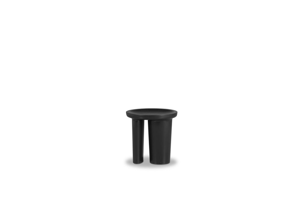 small console on two legs made of black wood in a black color tone on a white background