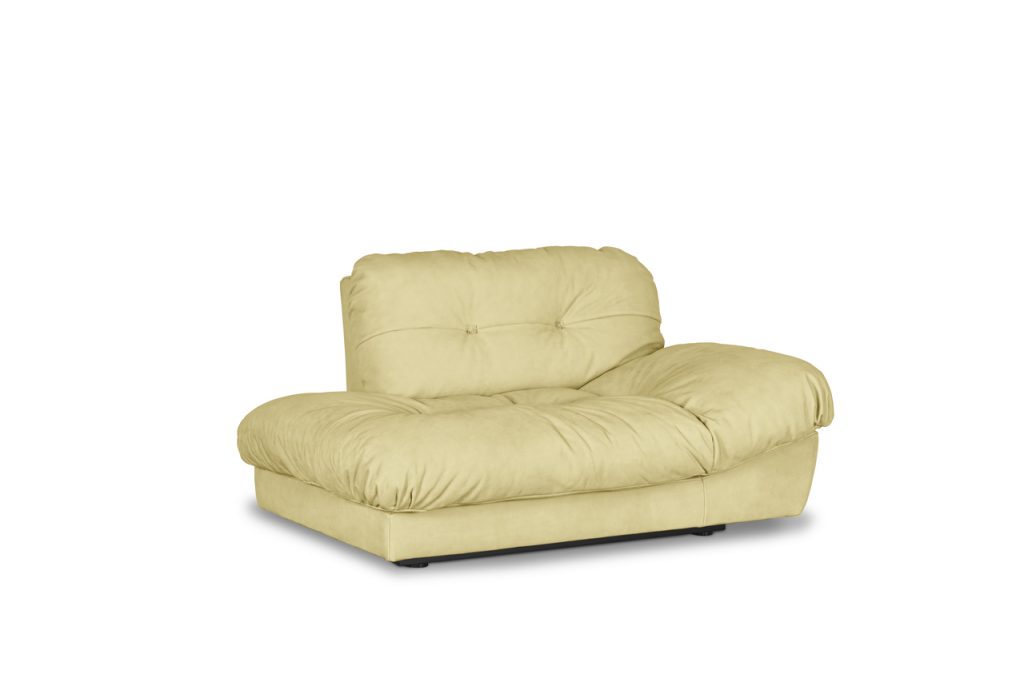 padded armchair made of leather in a yellow tone on a white background