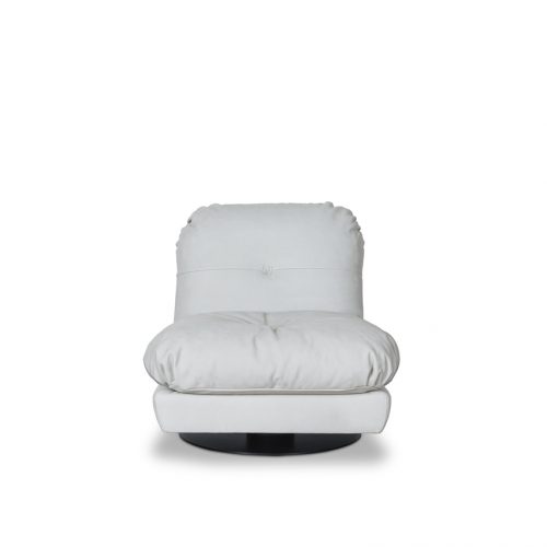 Swivel armchair made of leather of a white color tone with foam on a white background