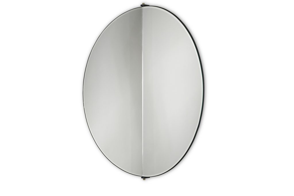 Mirror made of reflective glass in the shape of a circle on a white background