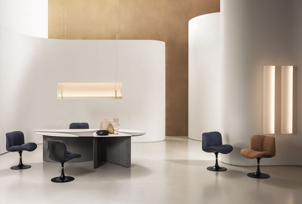 Table made of stone and marble in a white gray tone in a office