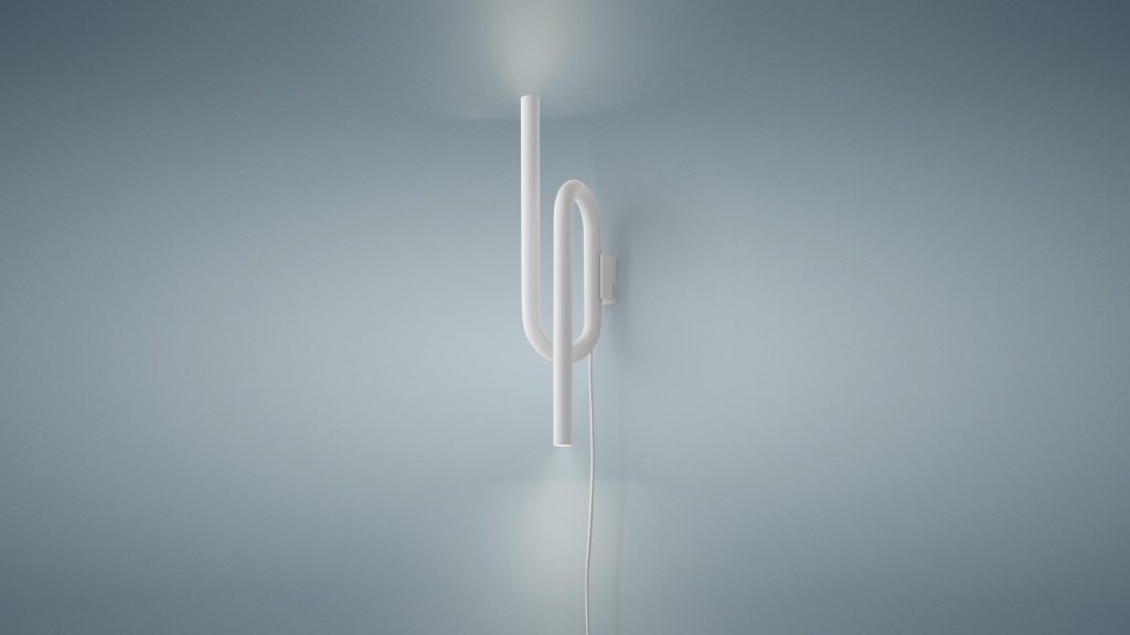 wall lamp emits symmetrical light in a white tone on a white background