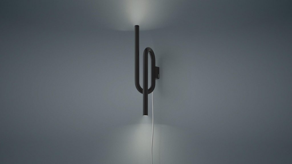 wall lamp emits symmetrical light in a black tone on a white background