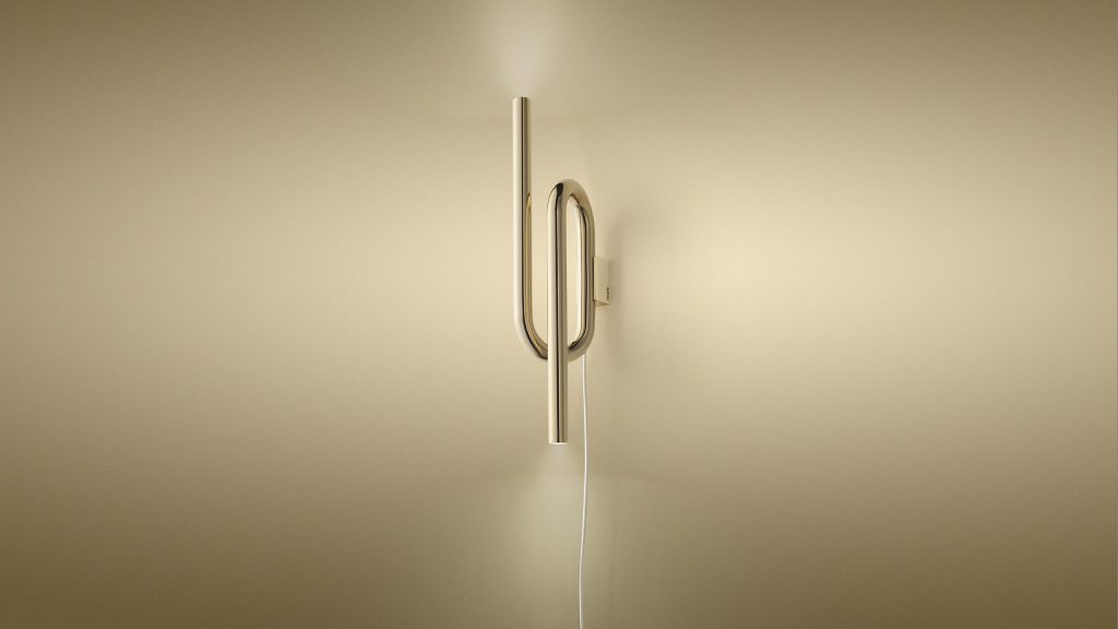 wall lamp emits symmetrical light in a beige tone on a beige background
