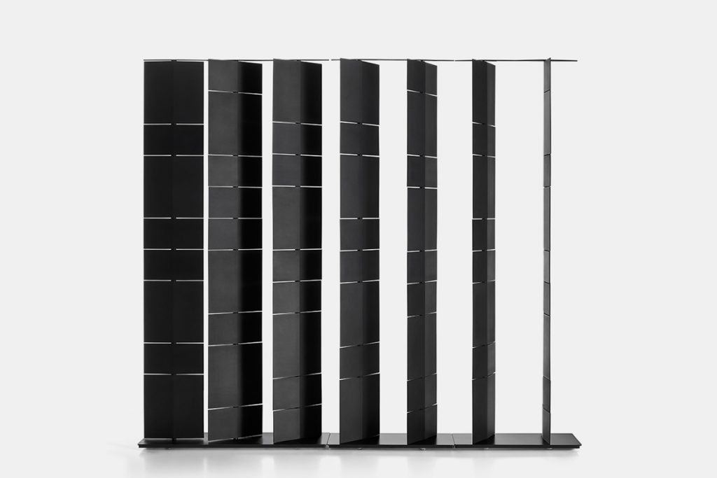 room divider that is made up of several glass panels made in a black color tone on a white background