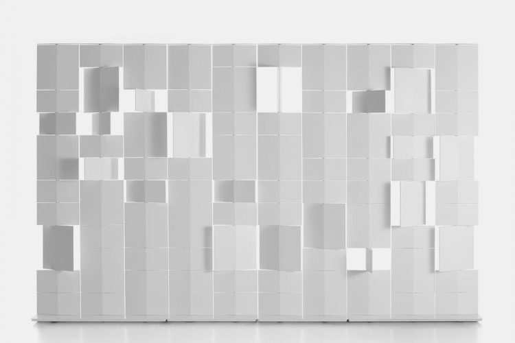 room divider that is made up of several glass panels made in a white color tone on a white background