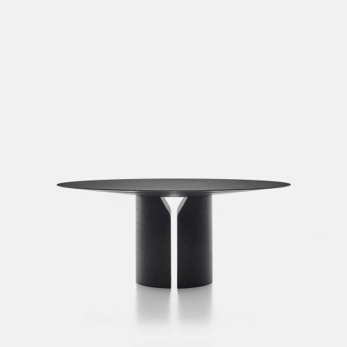 round table made of ebony throughout its structure with an opening in the middle of the base in a black tone