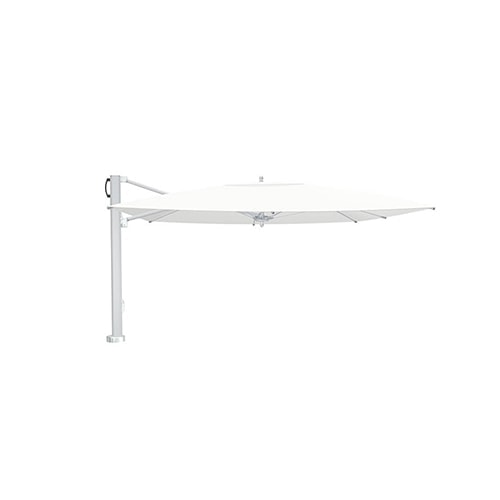 umbrella with low base made of metal and fabric in color and white tone on a white background