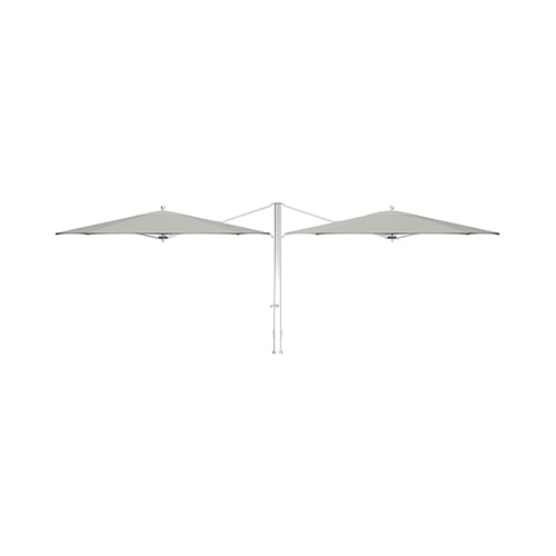 Double umbrella with ultra-resistant aluminum side mast made of monochrome fabric in a white color tone on a white background