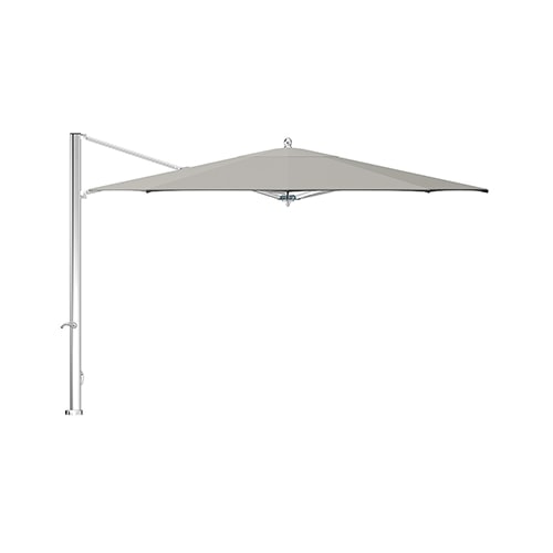 Upper umbrella with vertical hood profile made of titanium and white fabric on a white background
