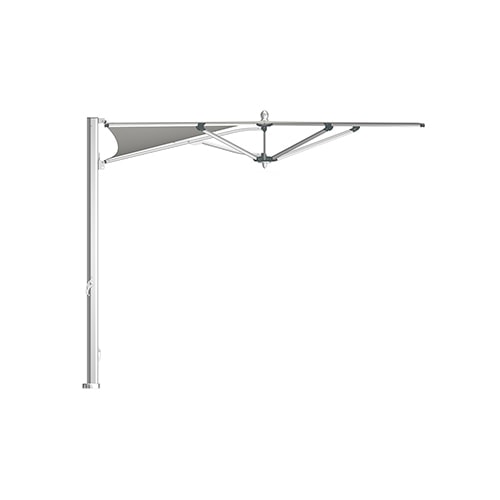 outdoor umbrella made in a square shape in steel and fabric in a tone of white on a white background