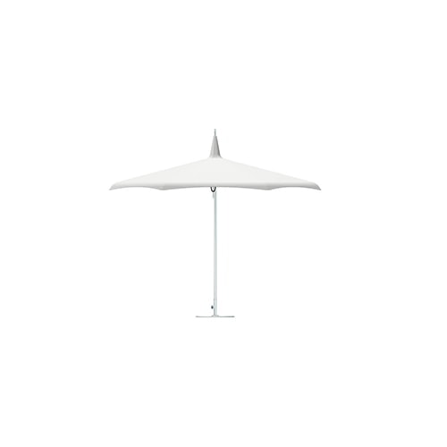 parasol in a peaked shape made of metal and fabric base in a white color tone on a white background
