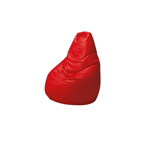 armchair made in the shape of a pouf covered in red leatherette on a white background