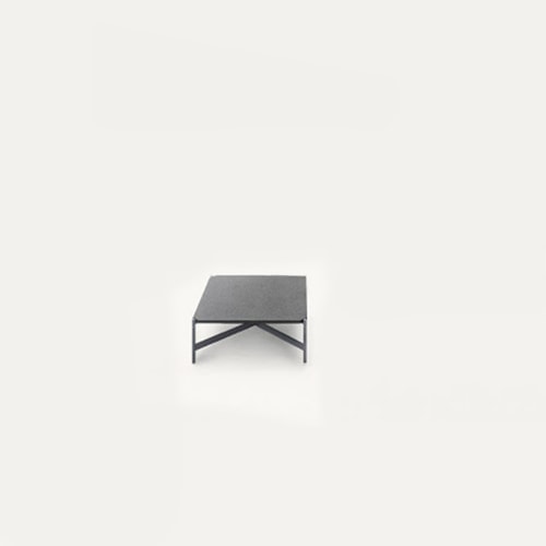 auxiliary table made on a metal structure finished in a dark gray tone on a black natural stone top