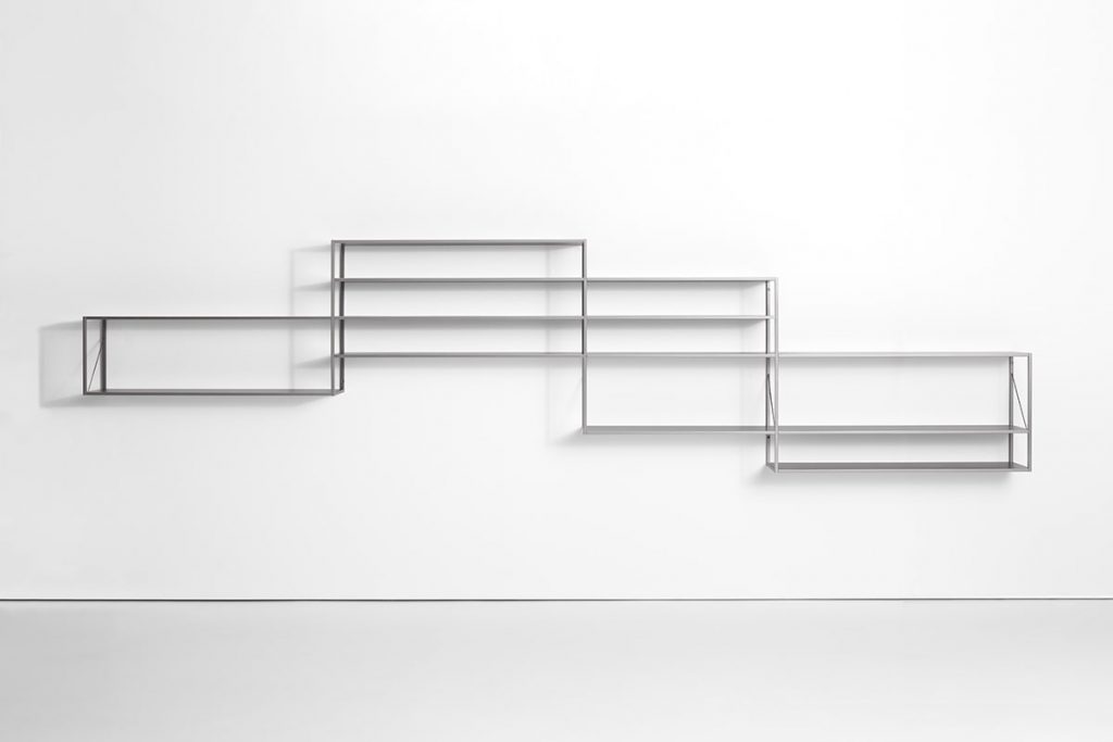 several shelves made of aluminum in a gray tone on a white background