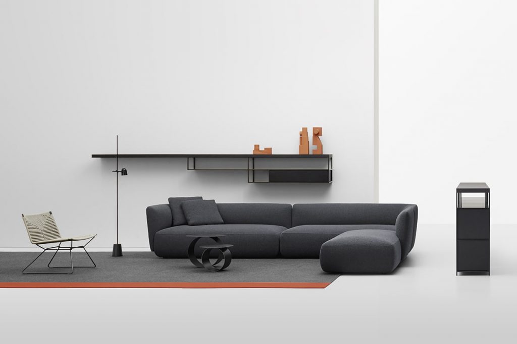 shelf made of metal base in various geometric figures on a living room
