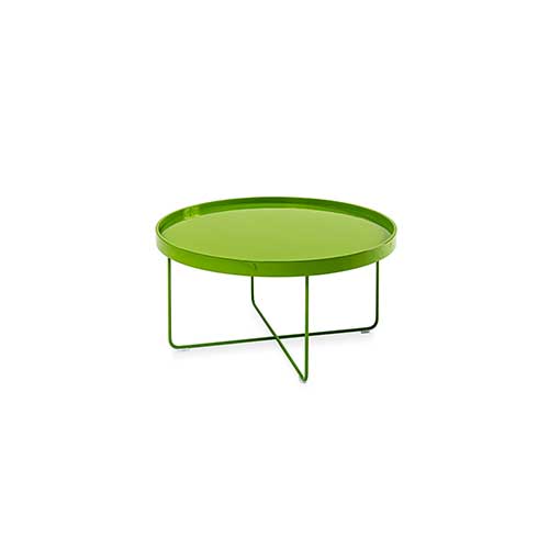 auxiliary table made of metal base all lacquered in a tone of lime green on a white background