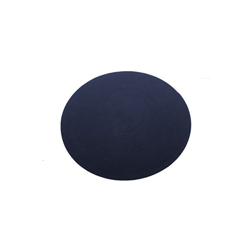 round rug made of dark blue fabric on a white background