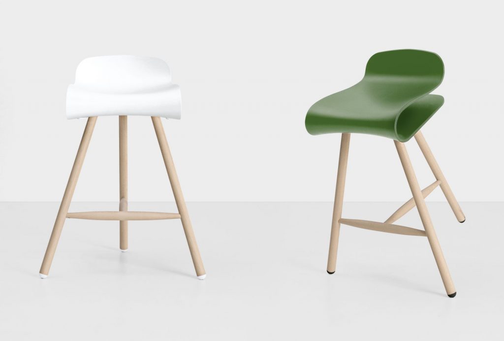 two chairs made of wood throughout their structure in shades of white and green on a white background