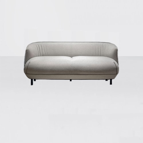 sofa made from wooden legs and covered in white fabric on a white background